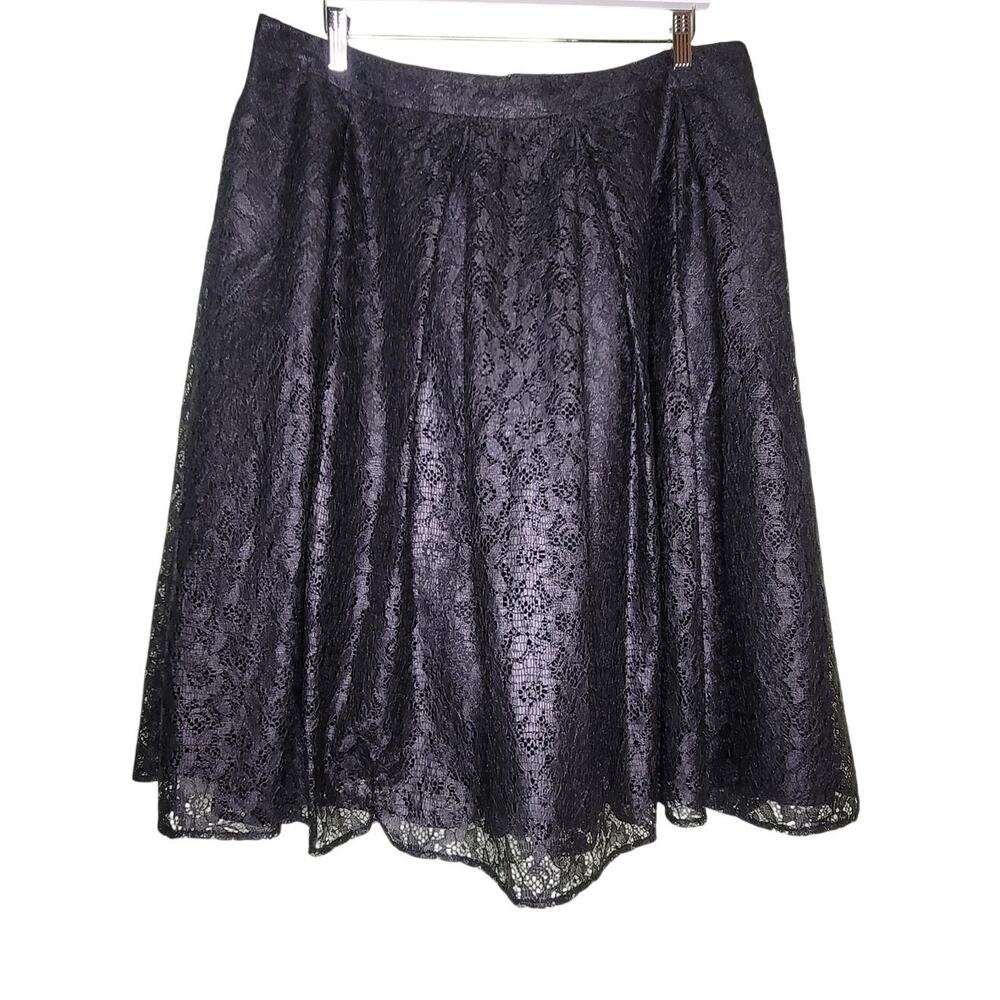 Sejour Black Floral Lace Skirt 14W ALine Pleated Witchy Whimsigoth Pockets Party